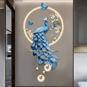Peinture décorative pour entrée de porche 120x50cm, lampe murale LED tridimensionnelle haut de gamme, <span class=keywords><strong>paon</strong></span>, salon, fond de télévision - Product Image 3