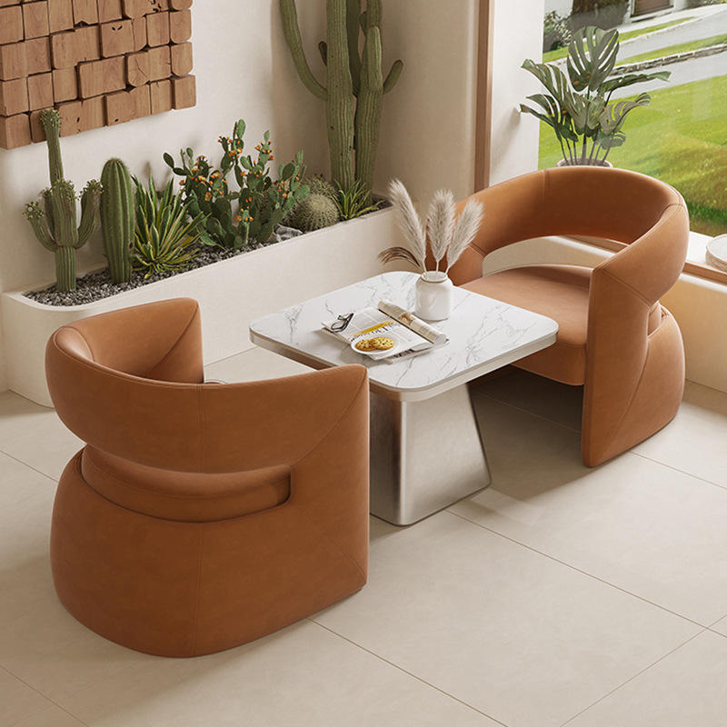 2 chaises simples orange, tables d'appoint carrées YQX-061, 60*60 cm