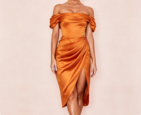 Dernières pièces en stock : Robe décontractée mi-longue sexy à épaules dénudées pour femmes, style européen et américain, en liquidation