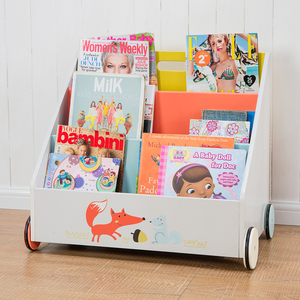 Bookcases Wooden Bookshelves 4-wheel Sliding Kids Book Shelf Square Shape Wooden Cabinet Bookcase