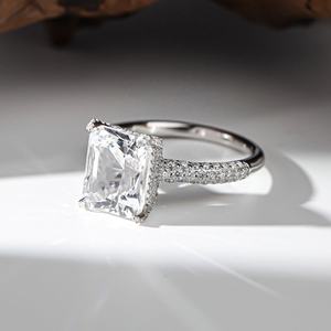 DEYIN lüks prenses kesim 10*12mm Prong ayar Lab beyaz safir taşlar beyaz altın renk söz yüzüğü gümüş - Product Image 4