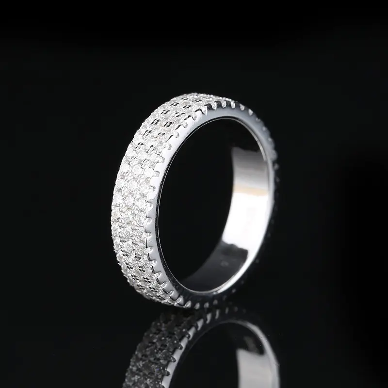 Customize Full Diamond Row Ring Personality Wide Band Cubic Zirconia Full S925 sterling Silver Star Ring Ornaments Eternity Ring