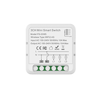 Mini-interrupteur intelligent sans fil WiFi Tuya 3 gang 3 canaux, compatible avec Alexa et Google Home, contrôle vocal, module marche/arrêt, AC100-240V