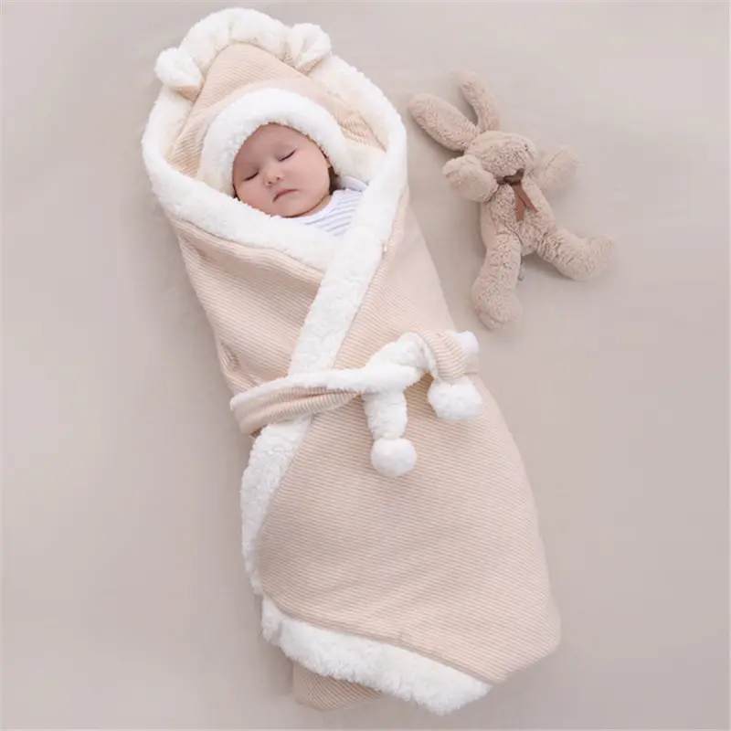 Caldo e spesso coperta per neonati busta in morbido pile per neonati passeggino avvolgere sacco a pelo per bambini Set biancheria da letto solida trapunta in cotone Swaddle Wrap