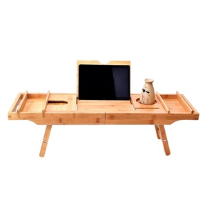Étagère de bain en bambou avec repose-pieds, porte-vin rétractable et mobile, rangement de salle de bain, usage adulte - Product Image 5