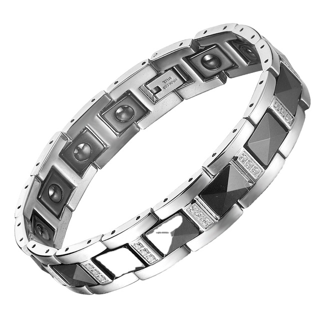Fashion Jewelry Bracelet Ceramic Inlaid Drill 13mm Wide Magnet Negative Ion Bracelet Stainless Steel Men's Bracelet