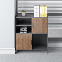 Archivador Metálico Moderno, Mueble de Almacenamiento para Oficina, Puerta de Madera con Estantes Abiertos, Mueble Bajo con Cerradura