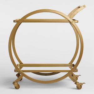 Customizable Metal and Glass 2-Tier Gold Rolling Bar Cart MOQ 25 Pcs| Serving Trolley Wheeled Trolley Mid Century Coffee <b>Table</b> - Product Image 3