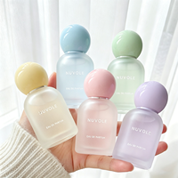 Flacon de parfum de haute qualité bleu 30ML, flacons de parfum vides en verre rose, flacon de parfum rond vert jaune en verre avec couvercle