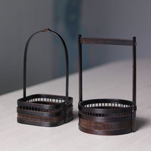 Bamboo Woven Flower Basket Rectangle Standing Type For Living Room Desktop Vase - Product Image 1