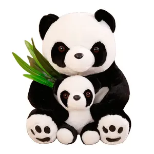 Ute-muñeco de peluche de oso de Kung Fu para madre, oso de peluche blanco y negro con hoja de Bambú