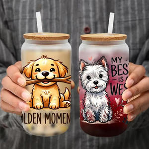Set Humorous Dog 16oz Tarro de vidrio Papel de transferencia UV DTF Papel de transferencia autoadhesivo alto Adecuado para decorar tazas y botellas - Product Image 3