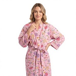 Bata de Baño Kimono de Algodón con Estampado Floral para Mujer, Vestido Maxi Envolvente de Lujo, Transpirable, de Secado Rápido, con Cierre de Cinturón, Talla Única, Perfecta - Product Image 1