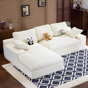 Juego de Sofás Reclinables de Corduroy Blanco con Diseño Moderno en Forma de L para la Comodidad de la Sala de Estar - Product Image 1