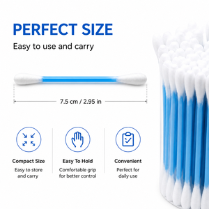 Venta al por Mayor de 500 Piezas de Hisopos de Algodón con Palitos de Plástico Azules de Doble <span class=keywords><strong>Punta</strong></span> Redonda para el Cuidado del Hogar, Maquillaje y Oídos - Product Image 6