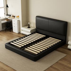 Lit double Zayshine en cuir véritable de style minimaliste italien, grand lit de 1,8 mètre, fonction de rangement, lit double moelleux - Product Image 5