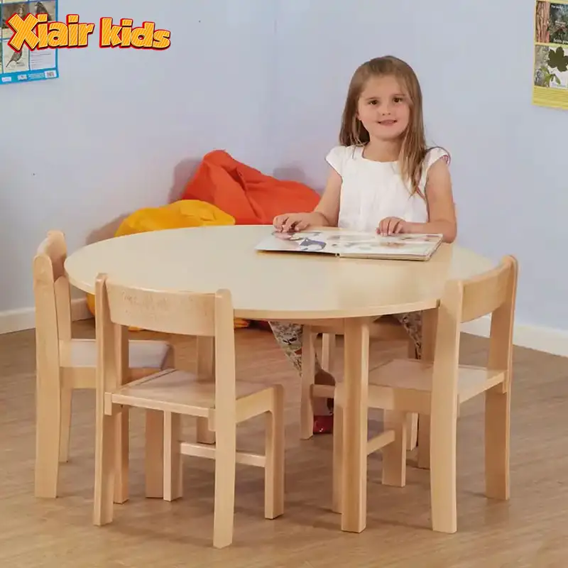 Xiair-Mesa y silla de madera Natural para niños, muebles escolares para el hogar, mesa de comedor de estudio, nuevo estilo