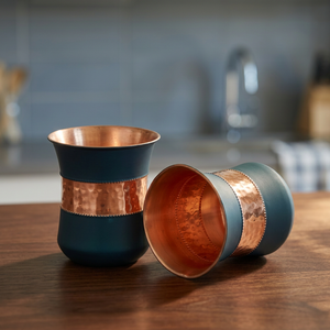 Copper Liner Drinking <b>Cup</b> Handmade Hammered Finish <b>Double</b> <b>Wall</b> Beverage Tumbler for Tea <b>Coffee</b> - Indian Home Crafts - Product Image 4