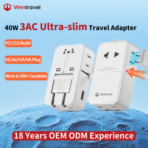 Adaptador de Viaje Wontravel con Certificación RoSH, CE y FCC, 3 Tomas de CA, 40W GaN PPS, Enchufe Universal Ultra Delgado para Viajes - Product Image 1