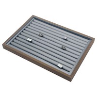 Plateau à bijoux carré en bois personnalisé, en noyer, enveloppé de PVC, 12 à 24 compartiments, en cuir gris crème, pour ranger et présenter des bagues, des colliers, etc.