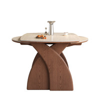 Table à manger ronde extensible en pierre frittée avec base en bois massif pour maison moderne, villa, restaurant, ensemble de meubles de luxe pour dîner