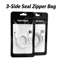 Sac d'emballage noir à fermeture éclair avec fenêtre transparente, refermable et thermosoudé pour câbles, coques de téléphone portable, jouets, cartes