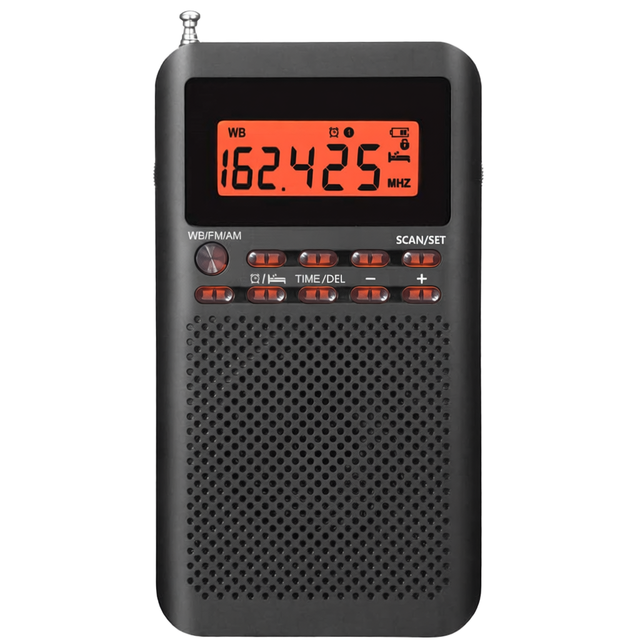 NOAA Weather AM/FM Portable Radio Digital Alarm Clock Sleep Timer 2 AA Batteries Stereo Earphone Built-in Speaker LCD Display