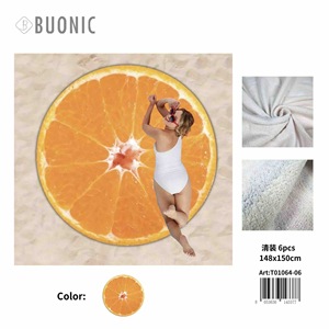 Asciugamano da spiaggia Buonic con stampa arancione, 148x150 cm, asciugamano rotondo per piscina e spiaggia - Product Image 3