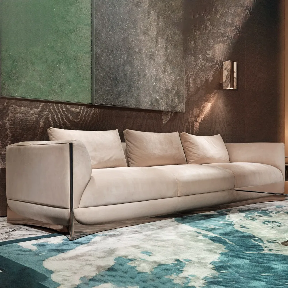 Kf Casa 2023 Hot Sale Upholstery Nubuck Leather Fabric Sofa Italian Luxury Suede Fabric Sofa