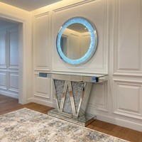 Table console en verre effet diamant broyé, base en V, luxe moderne pour salon, villa, hôtel