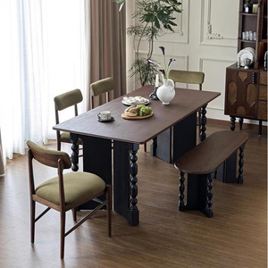 Table à manger rectangulaire en bois massif de style rétro français, meubles multifonctionnels pour salle à manger - Product Image 2