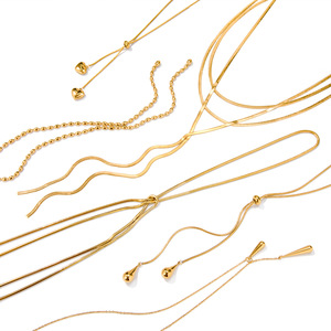 Collier chaîne en Y en acier inoxydable, long, multicouche, avec pendentif goutte d'eau géométrique, unisexe, chaîne de pull tendance - Product Image 5