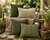 Housse de coussin décorative en polyester vert olive texturé, motif quadrillé, 45x45cm, pour canapé et décoration intérieure
