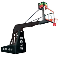 Support de panier de basket portable pliable de 3 m avec panneau arrière en verre trempé, cadre en acier réglable en hauteur par vérin hydraulique pour l'entraînement