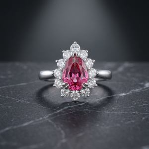 Romantic Flower Shape Pink Gemstone <b>Ring</b> With Oval Cut Diamonds 18K Solid Gold Women's Engagement <b>Ring</b> - Product Image 1