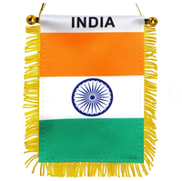 Drapeau suspendu pour fenêtre de voiture Inde, mini-drapeaux de voiture, bannières décoratives pour rétroviseur avec ventouse et bannière à franges dorées