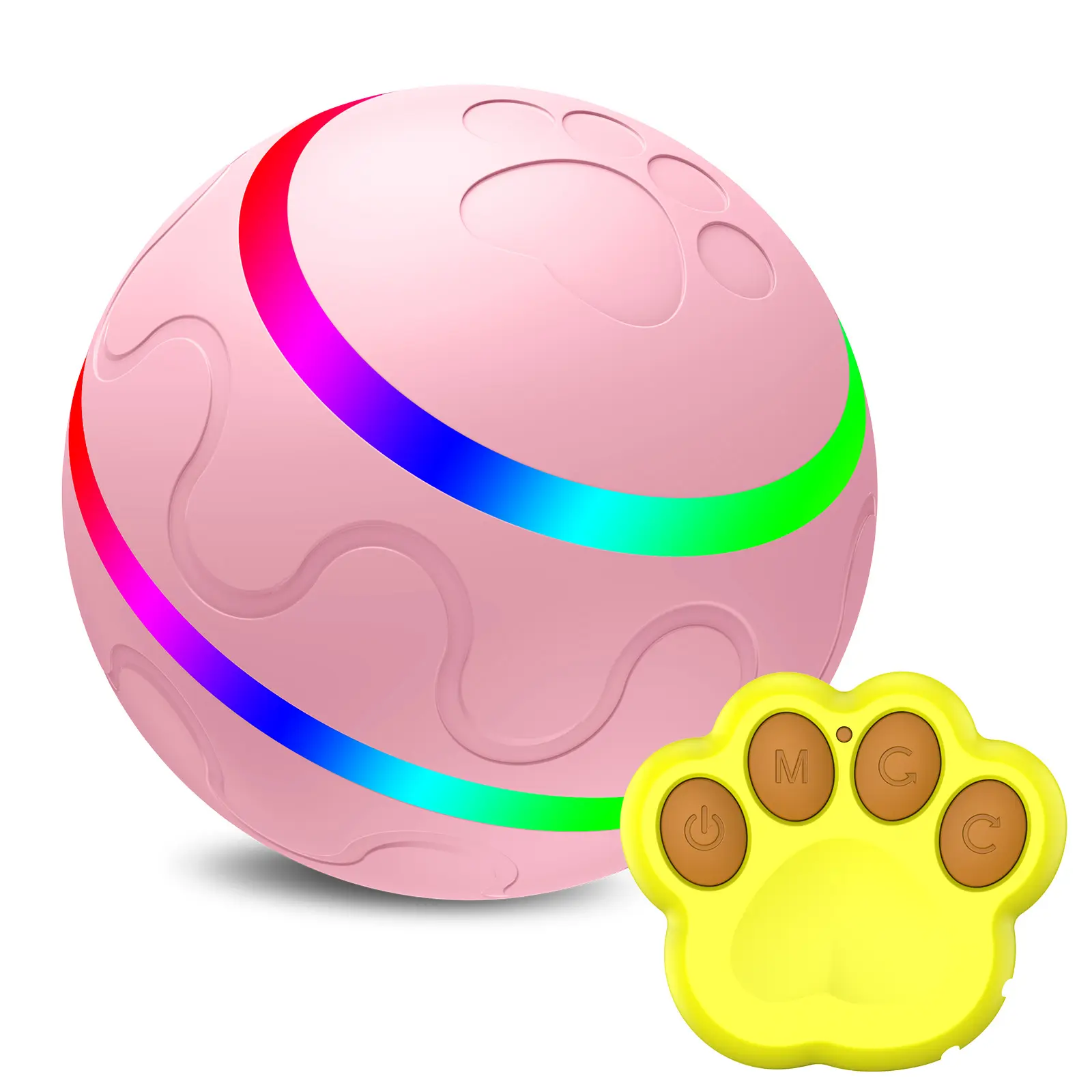 Bola de brinquedo interativo inteligente, bola de brinquedo com luzes led controle remoto, recarregável por usb, para cachorros