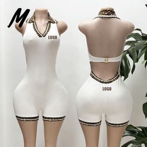 Body da <span class=keywords><strong>donna</strong></span> <span class=keywords><strong>sexy</strong></span> con logo personalizzato, scollatura sulla schiena, stampa leopardata rossa, modello halter, <span class=keywords><strong>tuta</strong></span> intera estiva aderente a pantaloncino - Product Image 2
