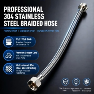 Raccord <span class=keywords><strong>d</strong></span>'<span class=keywords><strong>eau</strong></span> en laiton tressé nickelé avec joint EPDM, en acier inoxydable 304, F1/2*F3/8 DN8, pour toilettes et lavabos, vente directe usine - Product Image 1