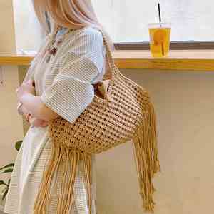 กระเป๋าโท้ทสานลายวินเทจสำหรับผู้หญิง กระเป๋าถือสะพายไหล่สไตล์โบฮีเมียนสำหรับวันหยุดพักผ่อนริมชายหาด ทำด้วยมือ - Product Image 2