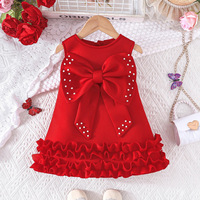 Nouvelle Robe sans Manches pour Filles, Style Gâteau, avec Grand Nœud et Perles, Tendance et Mignonne, Collection Printemps, Haute Qualité