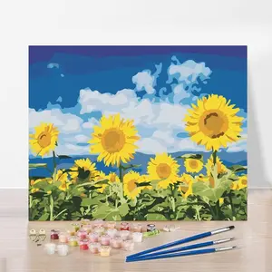 Pintura enmarcada estirada por números, pintura pintada a mano, dibujo artístico sobre lienzo, regalo, imágenes DIY por números, Kits de flores