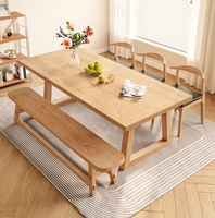 Table longue en noyer rectangle nordique Table en bois de restaurant pour 8 personnes ensemble de Table à manger en bois massif moderne