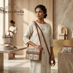 Handmade Beige Block Print Sling Bag Cotton <b>Rug</b> Crossbody with Rexine Strap <b>Boho</b> Purse - Product Image 1