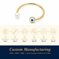 Meilleure Vente 2026 – Bracelet Jonc Ouvert Extensible en Acier Inoxydable Plaqué Or 18 carats avec Œil Bleu pour Femme – Vente en Gros