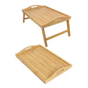 Bamboo Bed Laptop Desk Tray Table With Folding Legs, Breakfast Storage Tray for Sofa, Bed, Eating, Working,Serving