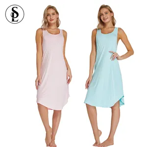 Robe de nuit longue sans manches en Viscose de bambou pour femmes