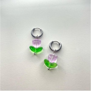 Pendientes de flor de tulipán de cristal con esmalte de color, aro plateado y dorado, a la moda, para uso diario, tipo broche. - Product Image 4