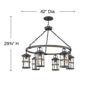 Lustre extérieur étanche rond de 6 lumières de 42 "de large avec des nuances de verre miteuses pour porche gazebo - Product Image 2