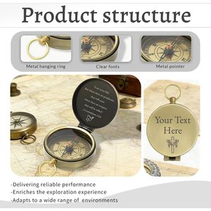 Boussole portable ALFA NAUTICAL en laiton de 2 pouces avec anneau de suspension, guide de bousonnement pour la randonnée en extérieur, cadeau pour hommes, garçons d'honneur, fils, remise de diplôme - Product Image 3